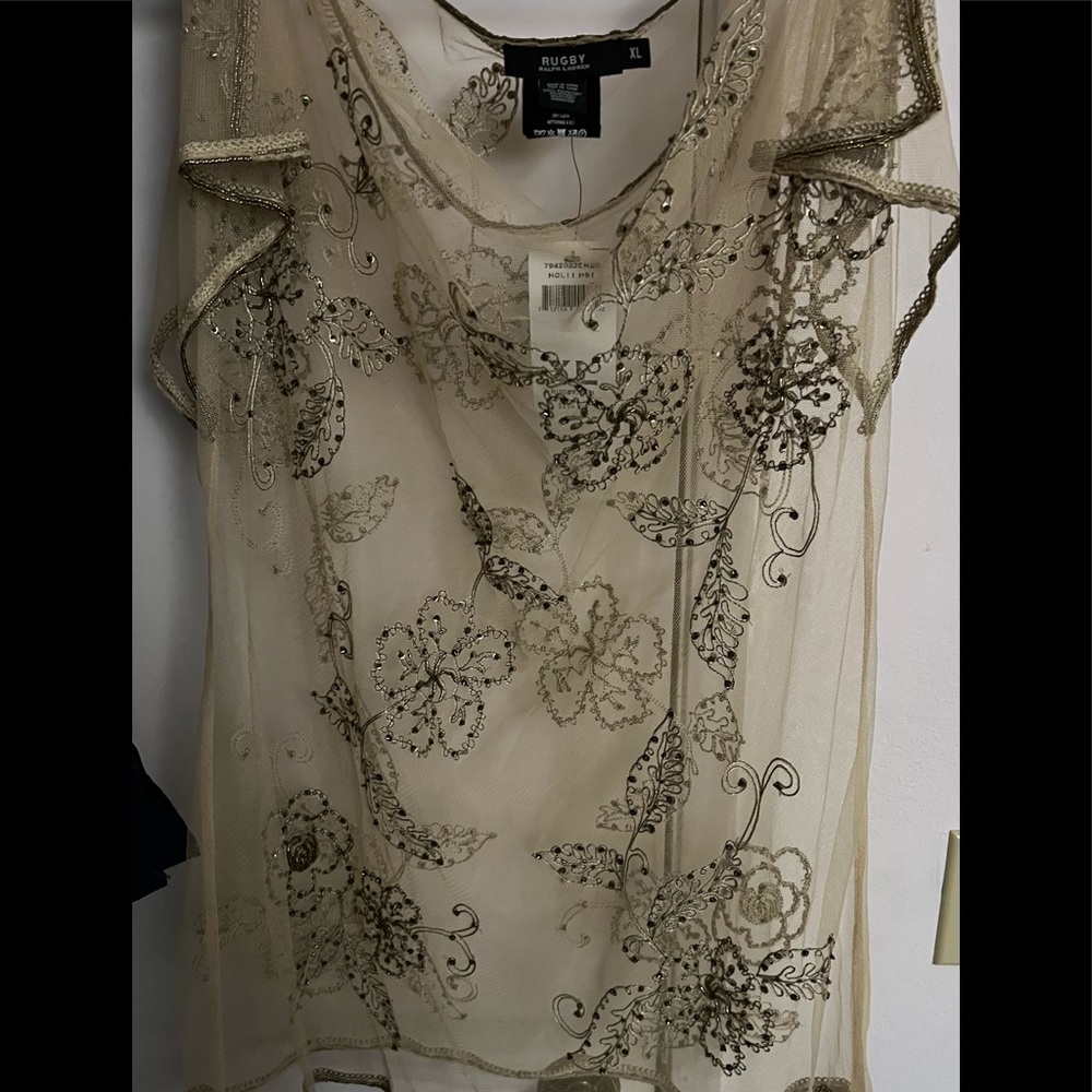 Rugby Ralph Lauren Mesh Sequin and Beaded Top